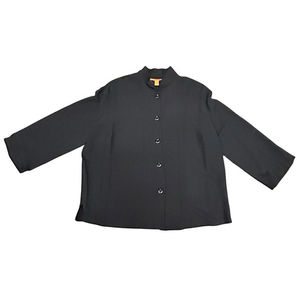 Harari 100% Silk Black Button Down Blouse Women’s Size L - Picture 1 of 5